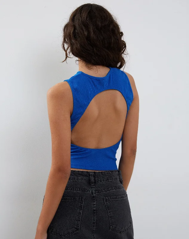 Gelsho Ribbed Open Back Tank Top in Cobalt Dapper Women's Bow - adorned