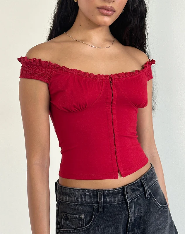 Dovica Lace Trim Corset Top in Adrenaline Red Refined Women's Velvet