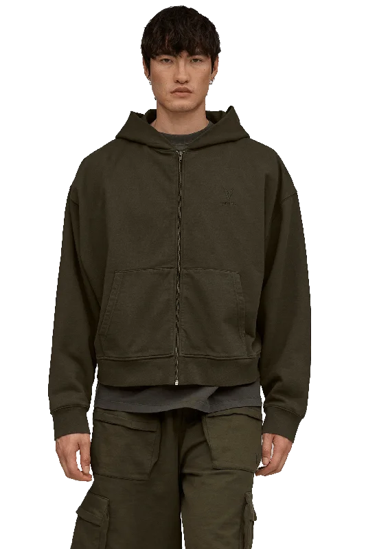 BOXY ZIP HOODIE - Khaki