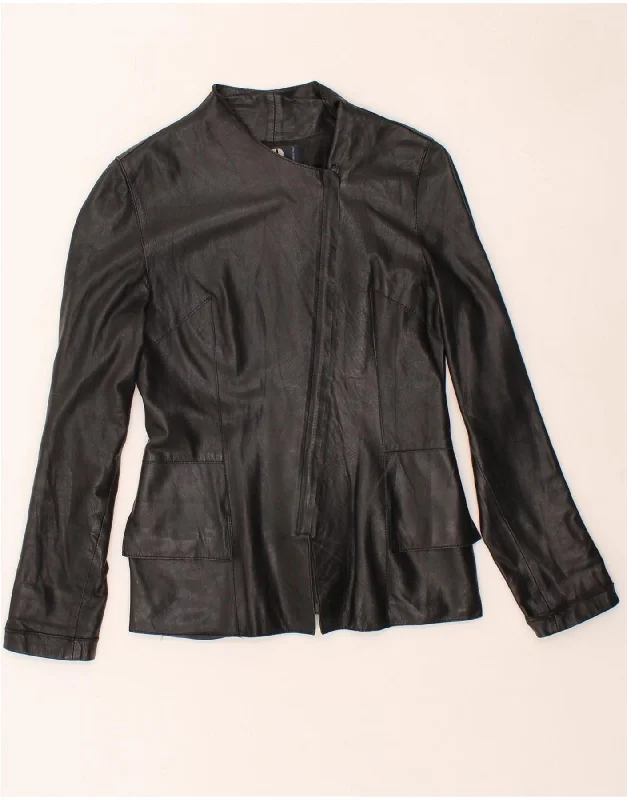 VINTAGE Womens Leather Jacket IT 42 Medium Black Leather