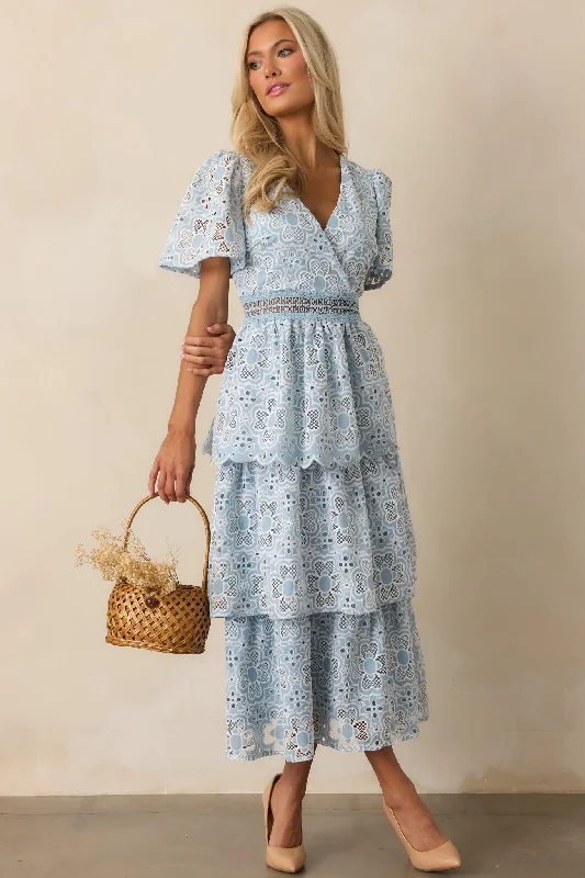 Attending A Gala Blue Floral Embroidered Midi Dress