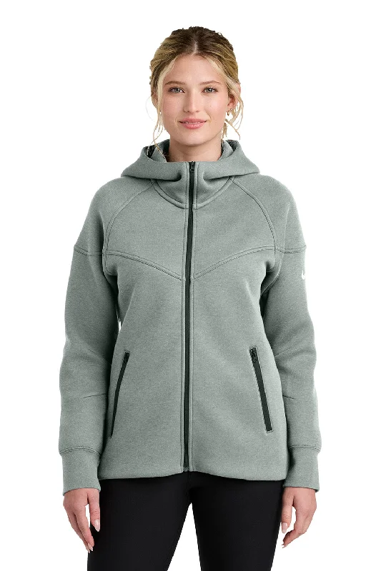 Nike Womens Tech Fleece Full Zip Hooded Sweatshirt Hoodie w/ Pockets - Heather Dark Grey