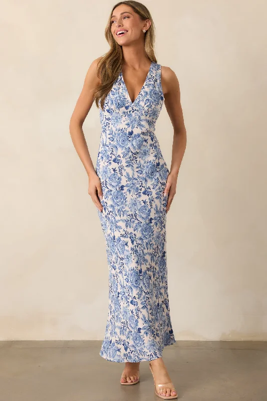 Catching Dreams Blue Floral Maxi Dress