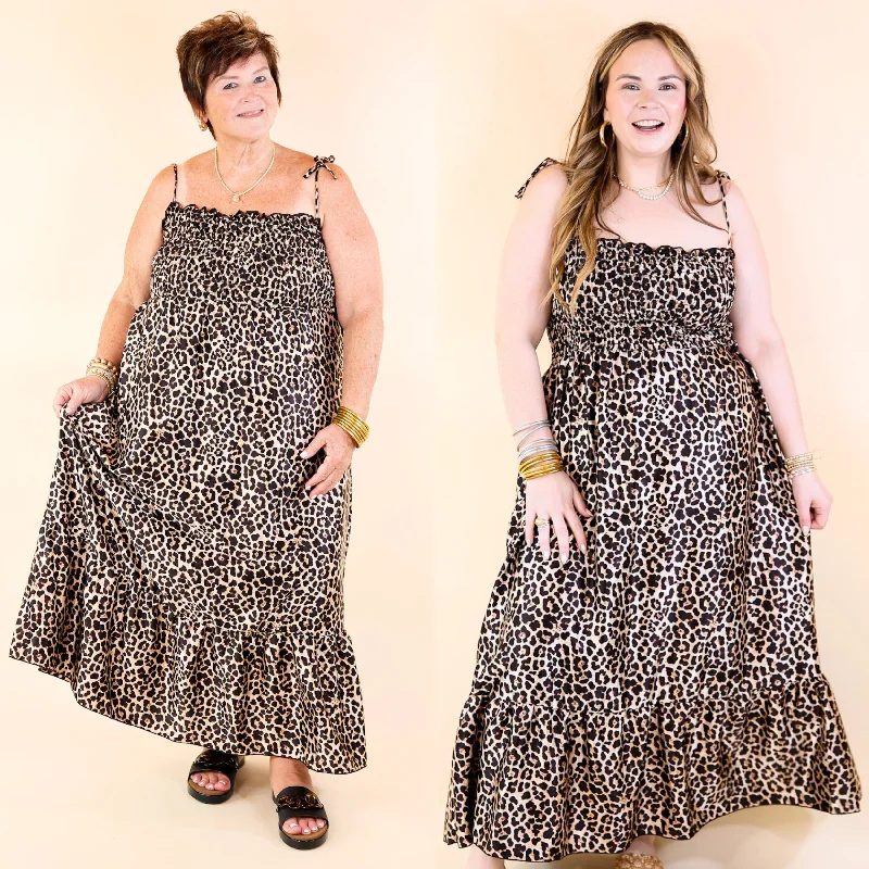 Wild Thoughts Leopard Print Maxi Dress with Spaghetti Straps in Brown