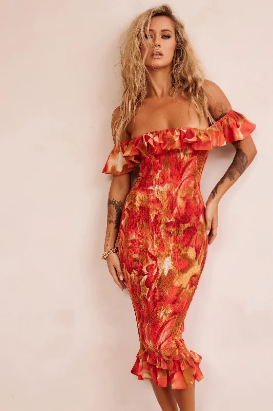 Fireball Midi Dress - Red Multi