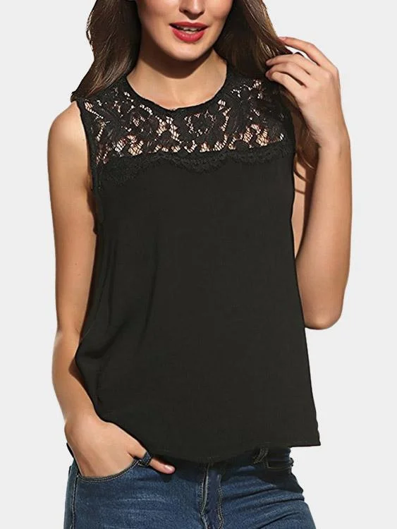 Custom Crew Neck Plain Lace Sleeveless Tank Top