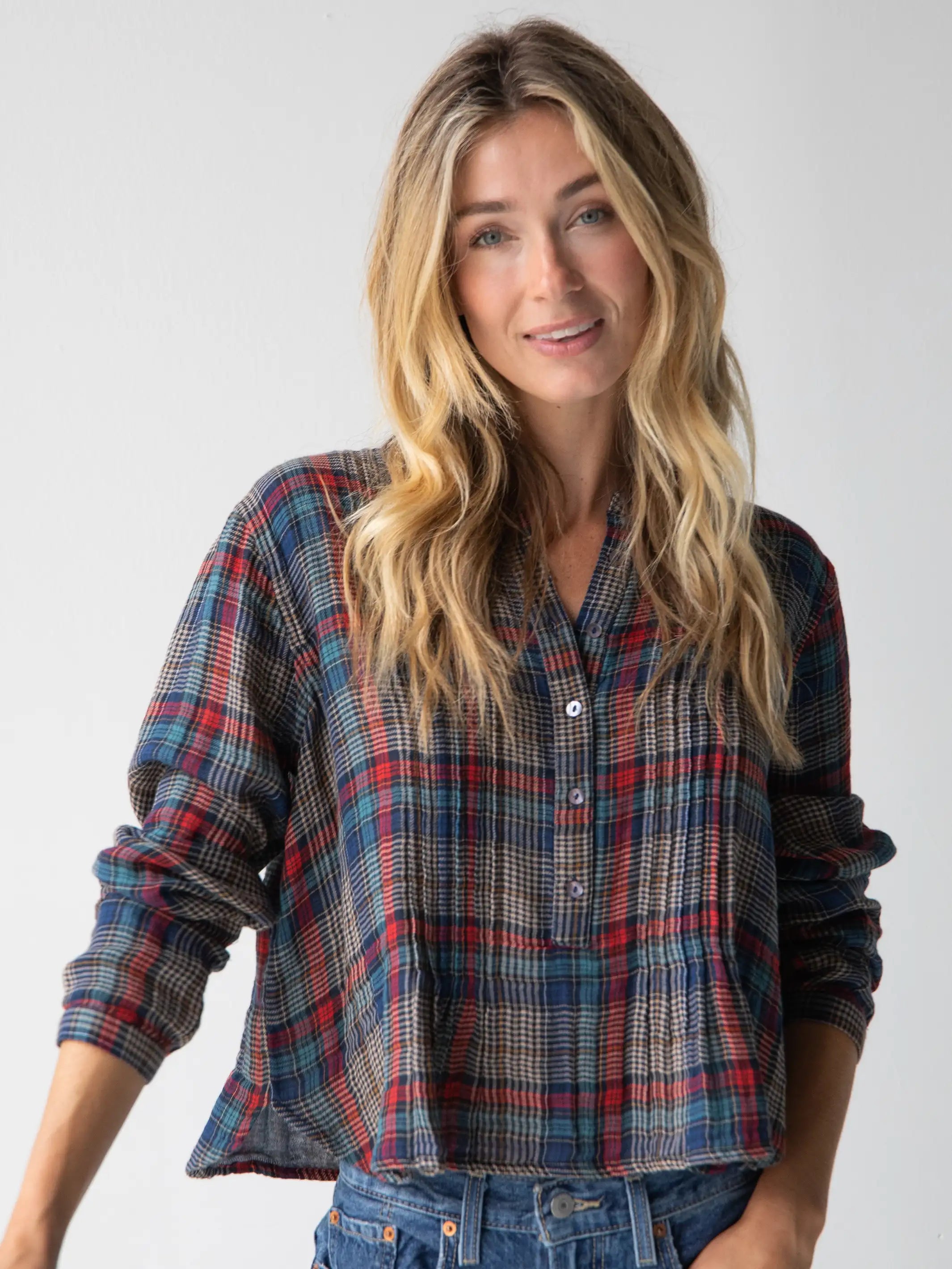 Montana Top - Navy Red Plaid Gauze