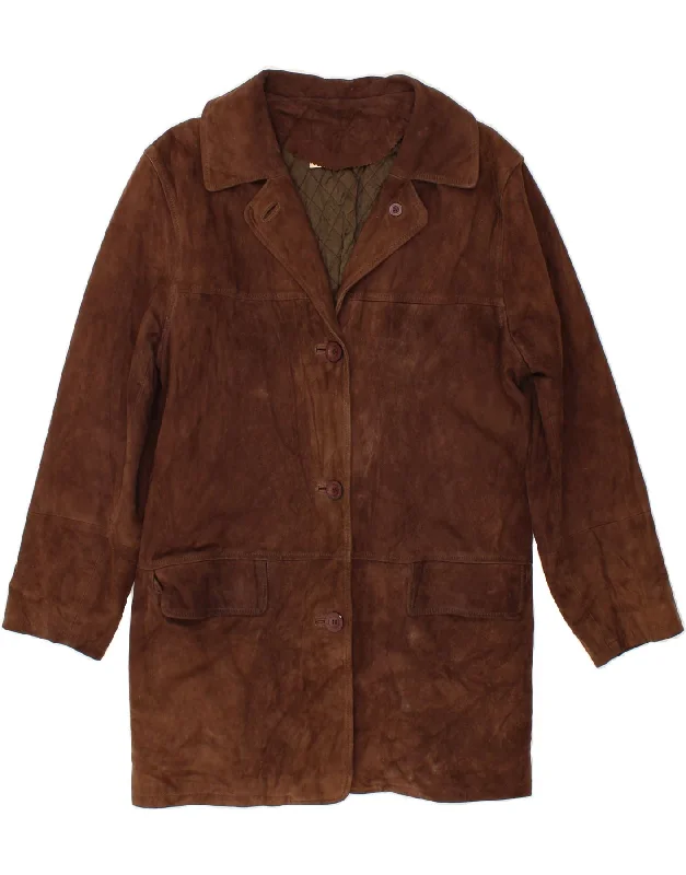 CONBIPEL Womens Suede Overcoat IT 42 Medium Brown Leather