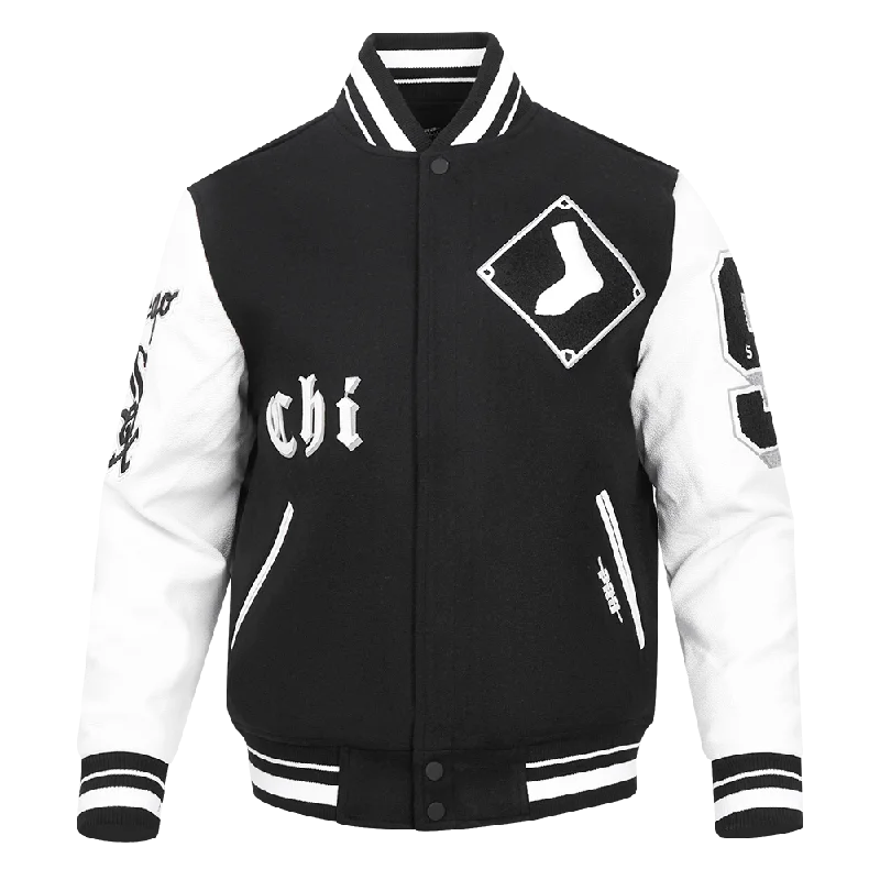 MLB CHICAGO WHITE SOX OLD ENGLISH WOOL MEN'S VARSITY JACKET (BLACK/WHITE)