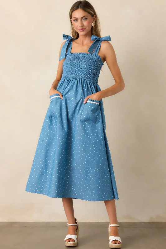 Picnic in The Park Blue Polka Dot Midi Dress