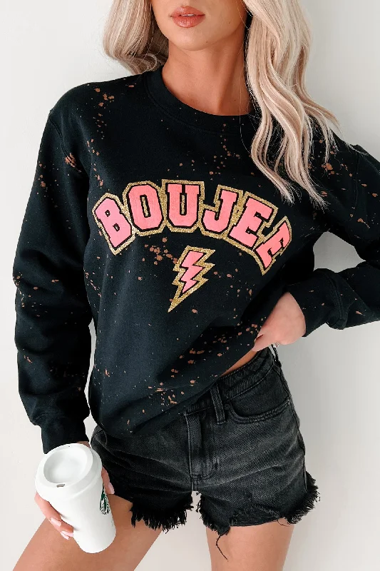 "BOUJEE" Glitter Graphic Sweatshirt (Black Bleached)