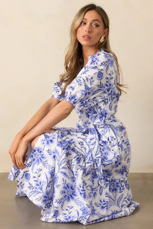 Bayside Breeze Cotton Blue Floral Midi Dress