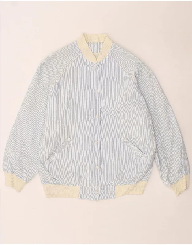 VINTAGE Womens Varsity Jacket UK 16 Large Blue Pinstripe