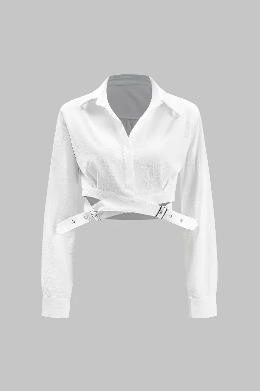 Crossed Belted Long-Sleeve Shirt