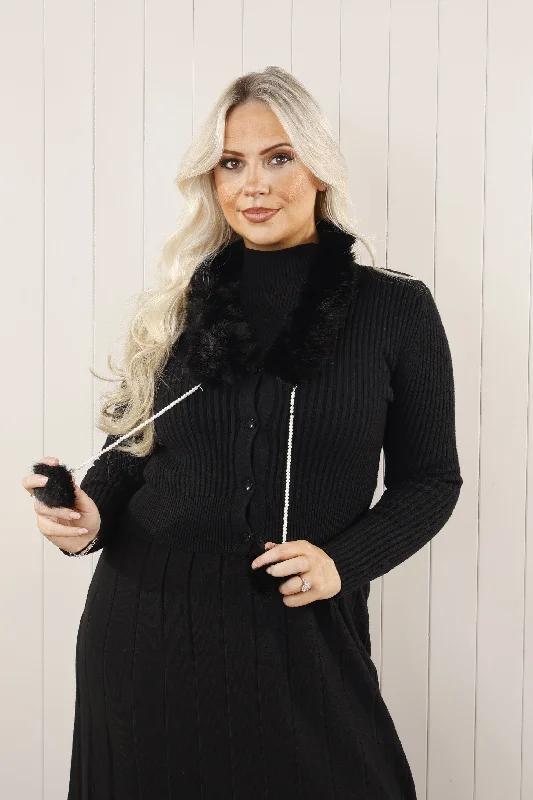 Cari Pom Pom knit Cardi  Black