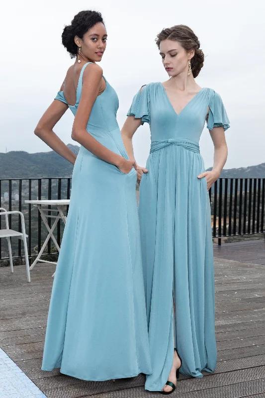 A-Line Floor Length Knitted Fabric Bridesmaid Dress Formal Dresses CB0422