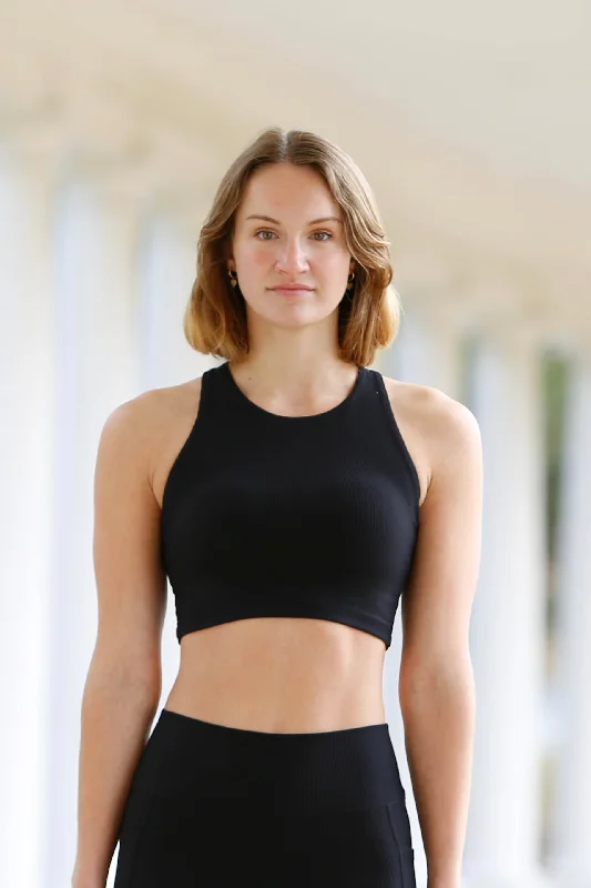 Kella Pocket Crop Top (black ribbed)