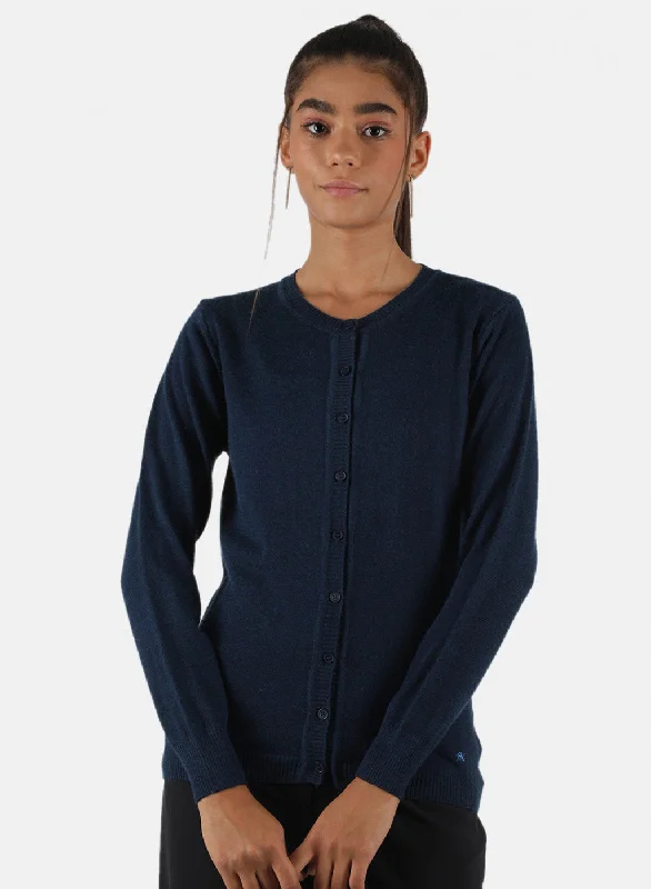 Women Navy Blue Solid Cardigan