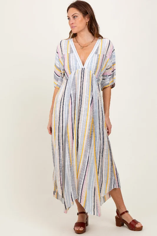 Multicolor Striped Handkerchief Hem Maxi Dress