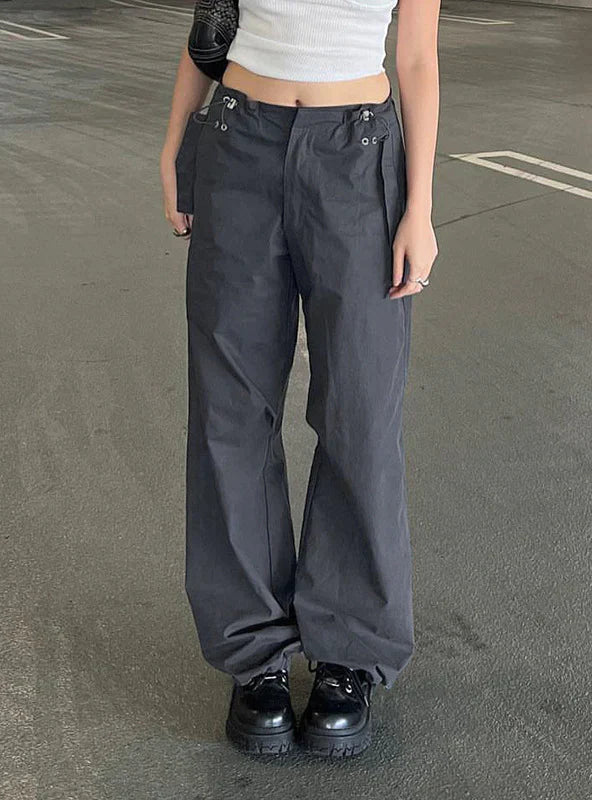 TastyHottie - GREY DRAWSTRING-ADJUSTED TROUSERS HIGH WAIST PANT