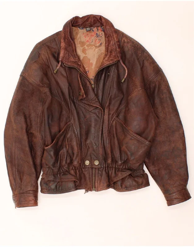 VINTAGE Womens Bomber Leather Jacket IT 40 Small Brown Leather