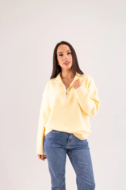 Kendra Piped Half Zip Jumper In Lemon