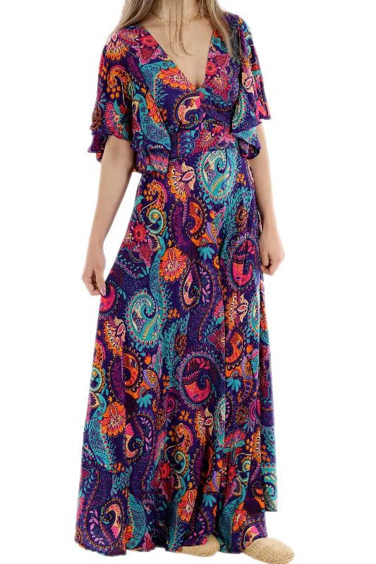 Long Flowy Floral 'Cara' Maxi Dress in Purple