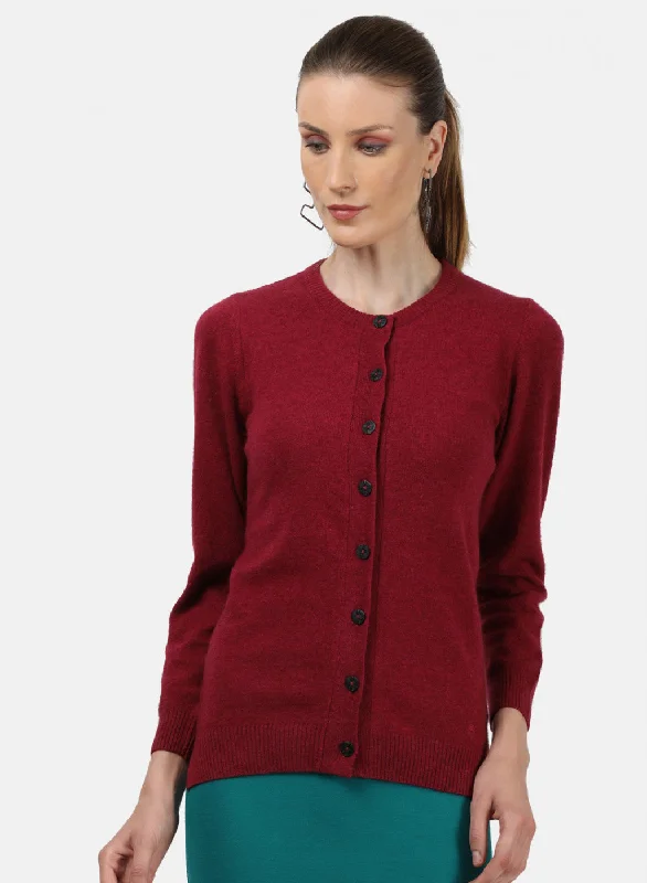 Women Maroon Solid Cardigan