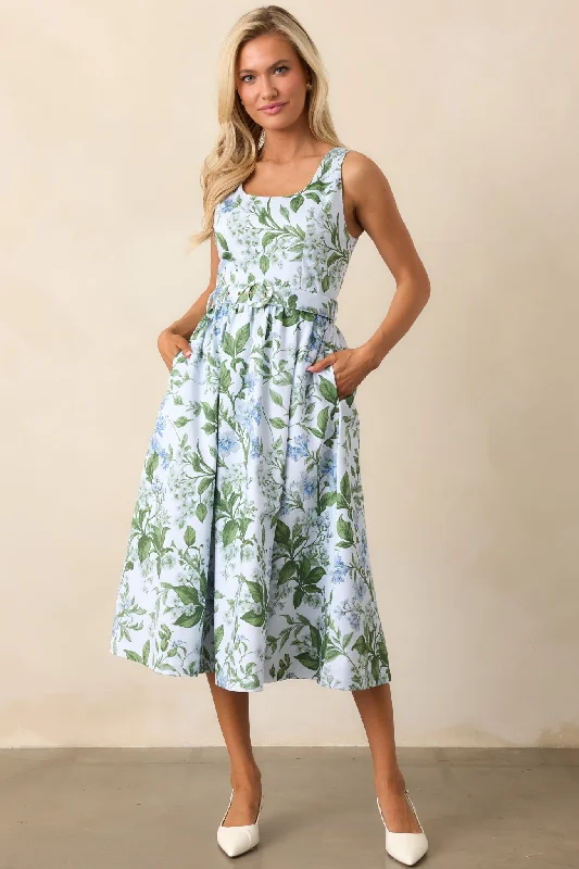 Ava Blue Lilacs Botanical Midi Dress