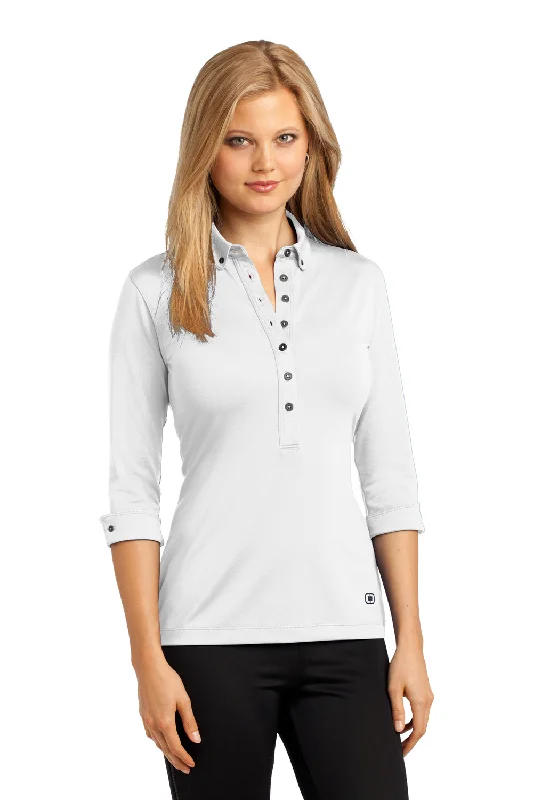 Ogio Womens Gauge Moisture Wicking 3/4 Sleeve Polo Shirt - White