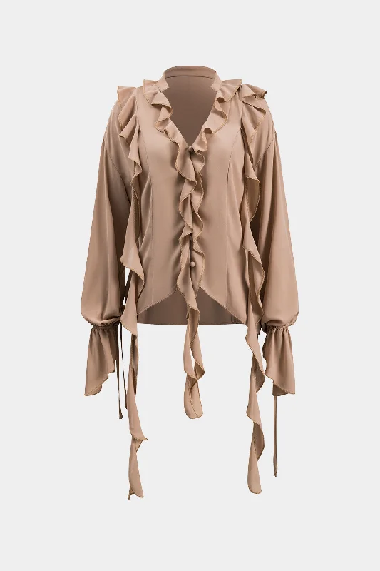 Chiffon Ruffle Button Long-Sleeve Shirt