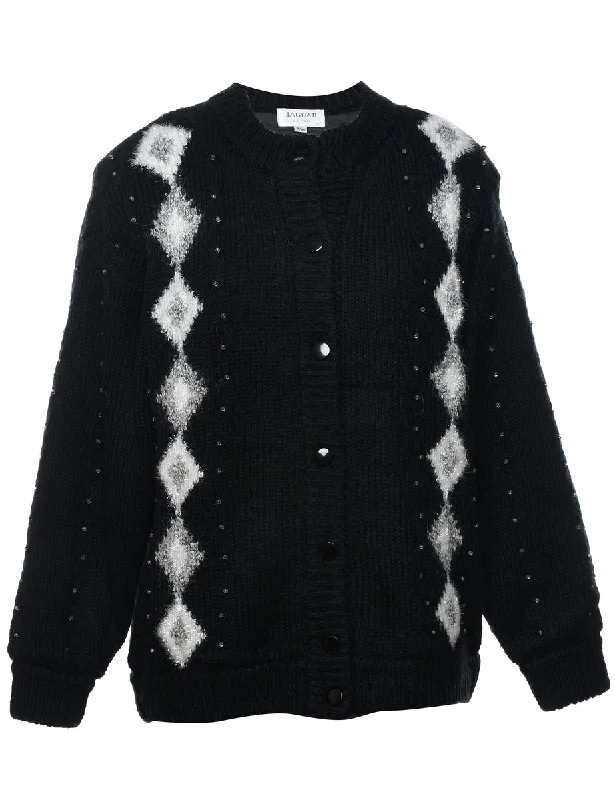 Jaguar Black, Grey & White Argyle Cardigan - S