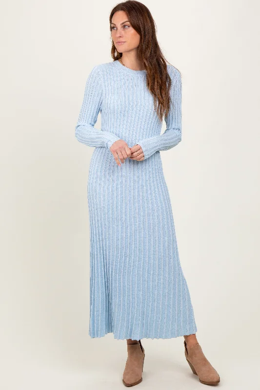 Light Blue Thick Ribbed Knit Maxi Sweater Dress