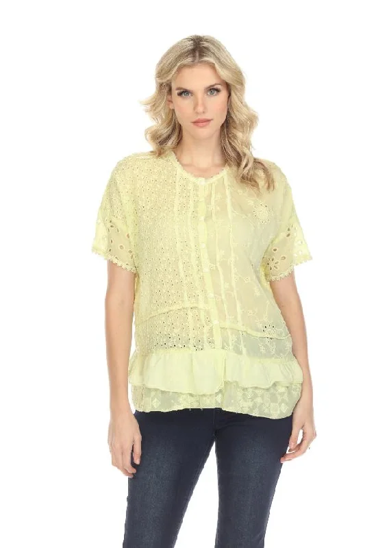 Johnny Was Light Green Hyacinth Eyelet Embroidered Blouse Boho Chic C18822