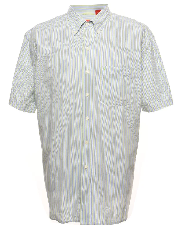 Izod Striped Light Blue & Light Green Short Sleeve Shirt - XL