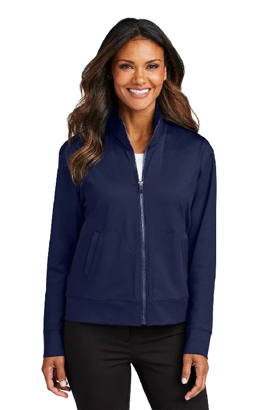 Port Authority Womens C-FREE Double Knit Moisture Wicking Full Zip Sweatshirt w/ Pockets - True Navy Blue