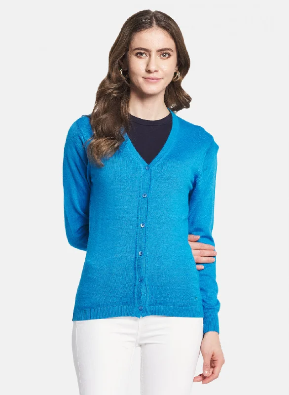 Women Blue Solid Cardigan