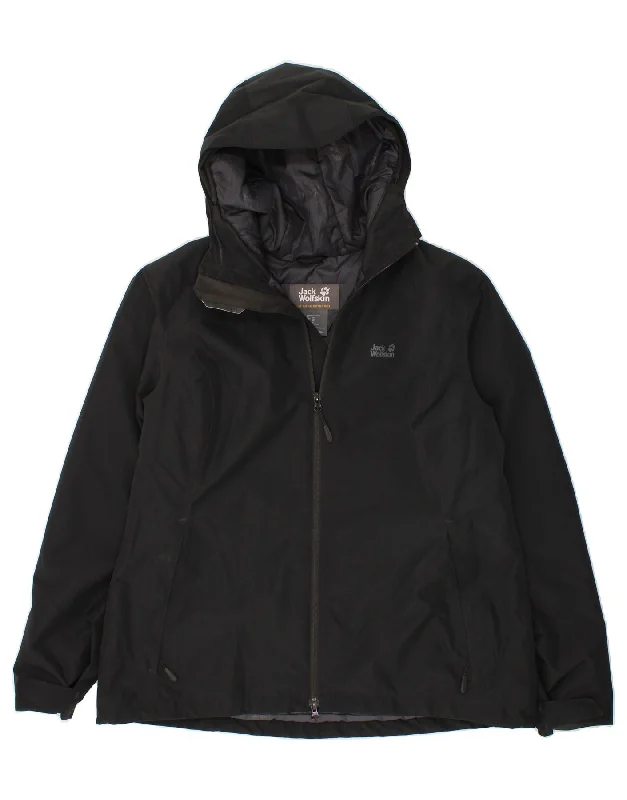 JACK WOLFSKIN Womens Hooded Rain Jacket UK 20 2XL Black Polyester