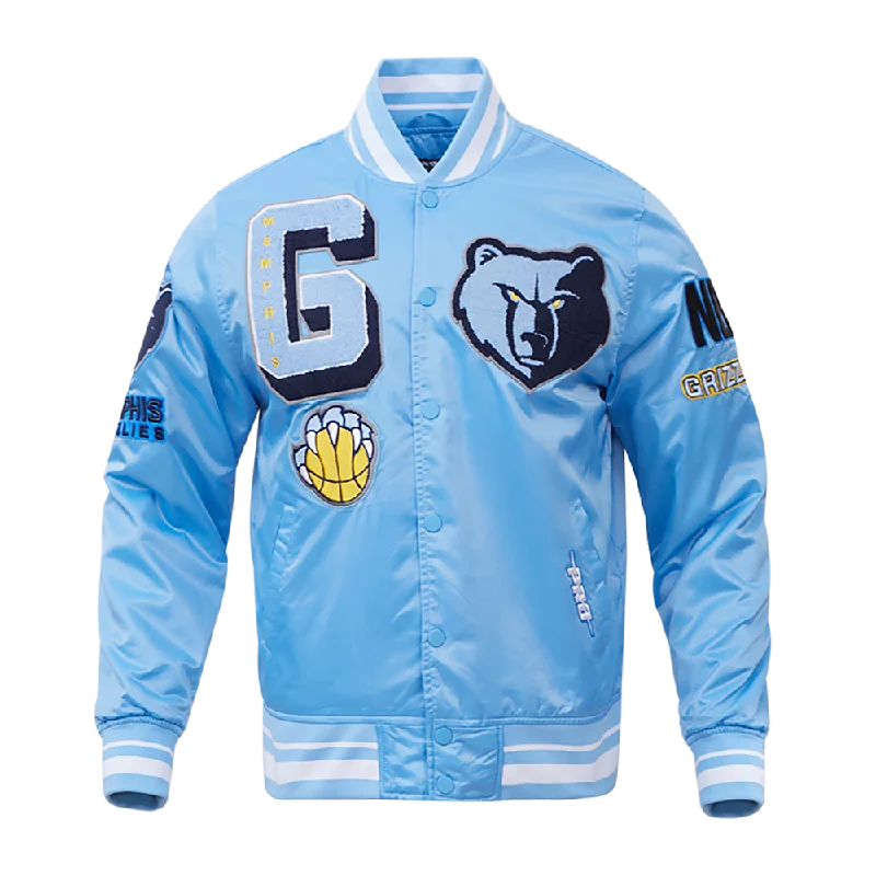 NBA MEMPHIS GRIZZLIES MASHUP LOGO MEN'S SATIN JACKET (UNIVERSITY BLUE)