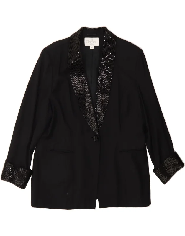 ELEGANCE Womens 1 Button Blazer Jacket UK 20 2XL Black Wool