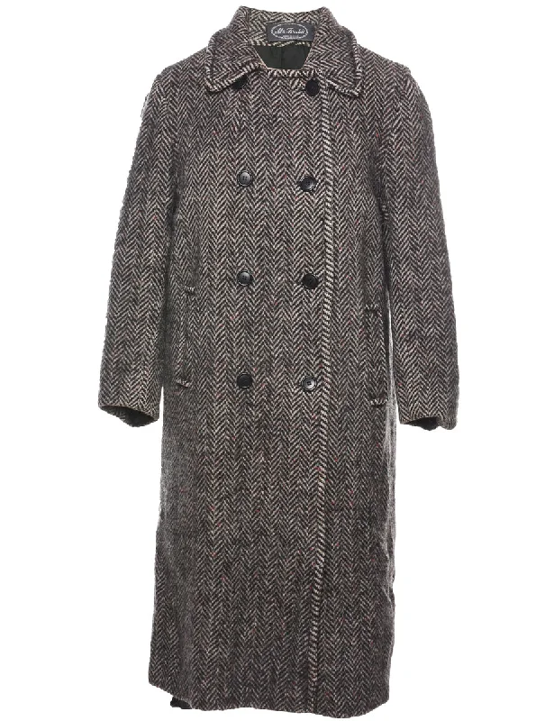 Herringbone Tweed Wool Coat - L