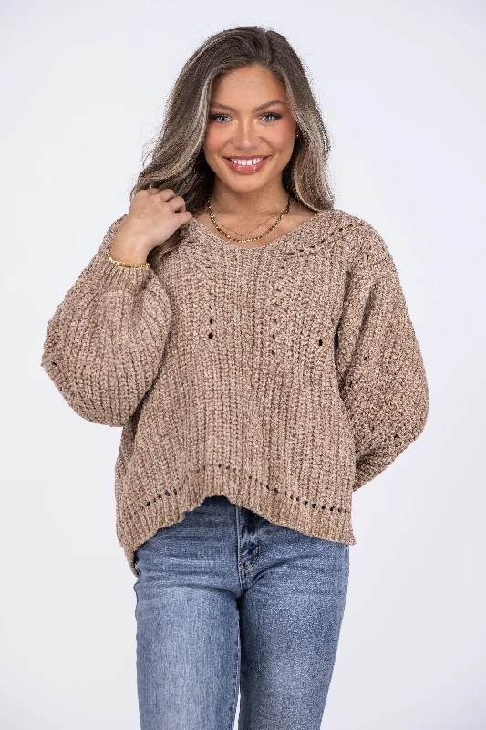 Catch Me From Falling Women's Pointelle Sweater Artistic Women's Hand - painted